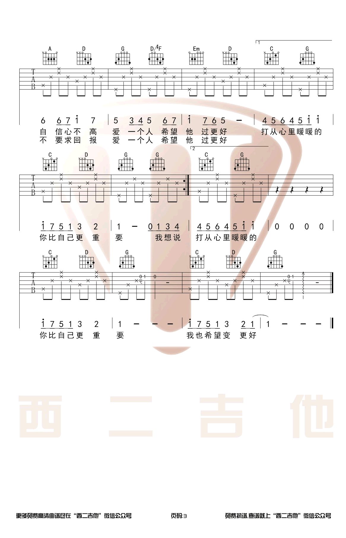 暖暖吉他谱_梁静茹_G调原版_吉他弹唱演示视频3