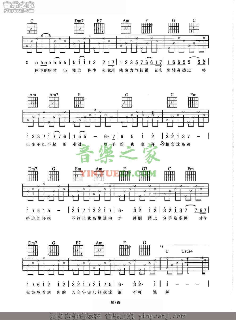 非走不可吉他谱 C调六线谱-谢霆锋1