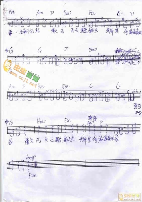 偏偏喜欢你(寻音扫描谱)|吉他谱|图片谱|高清|陈百强1