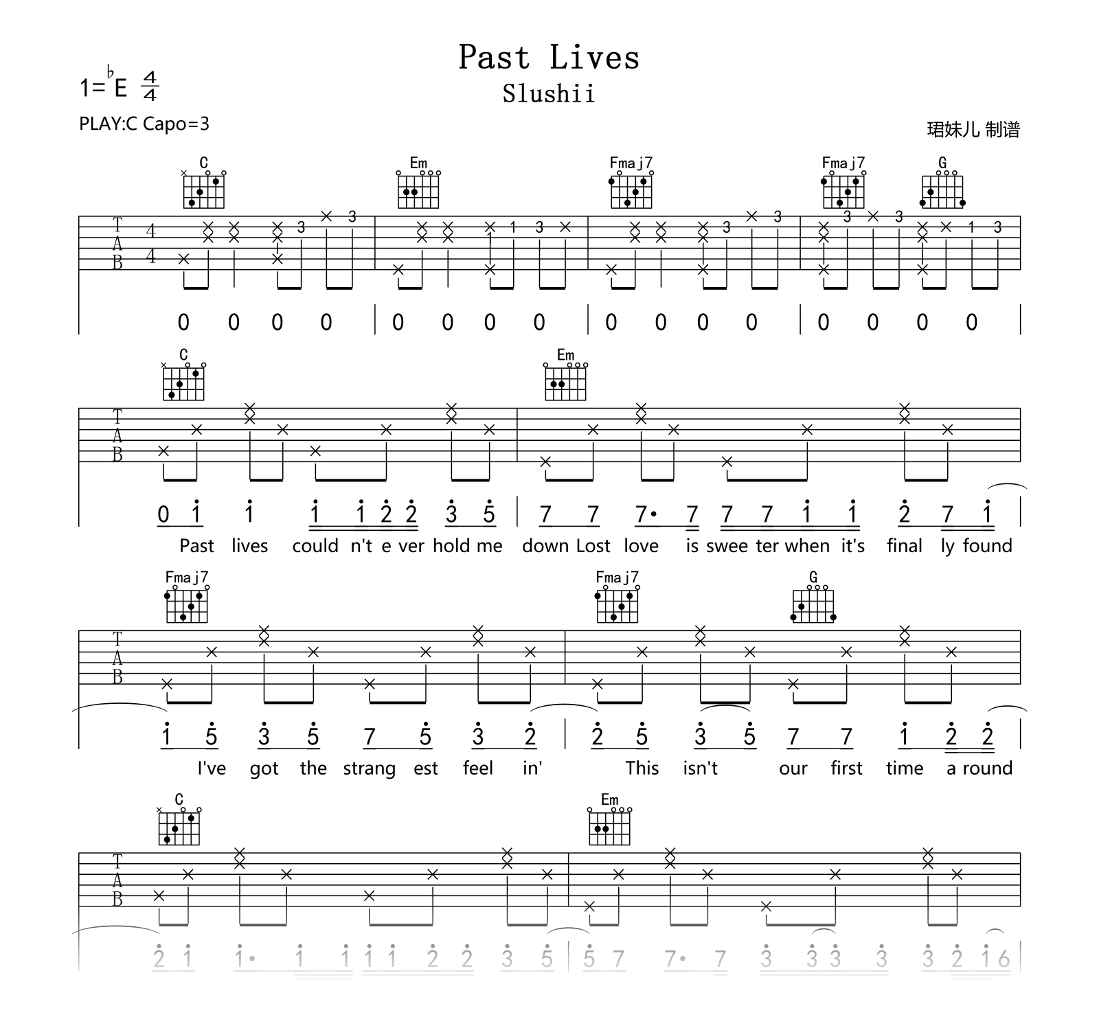 Past Lives吉他谱_Slushii_C调弹唱谱_高清六线谱1