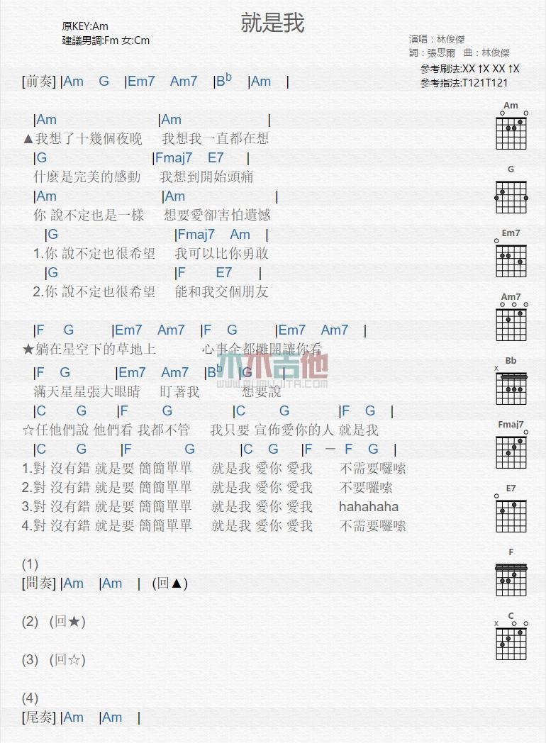 就是我_吉他谱_林俊杰1