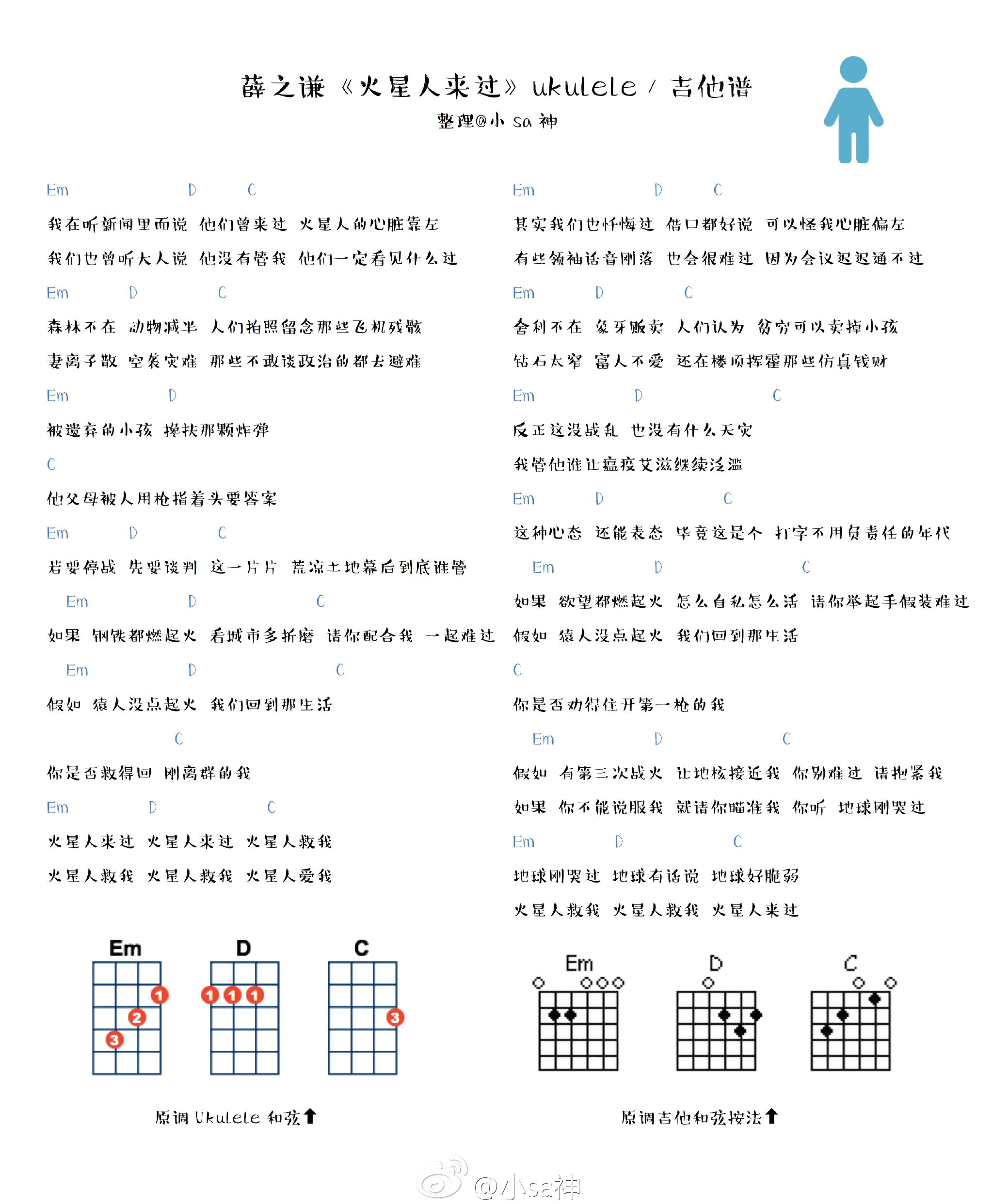 火星人来过吉他谱 C调_小Sa神编配_薛之谦1