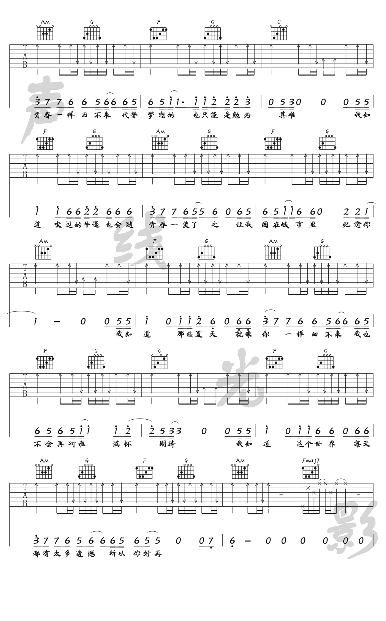 安河桥吉他谱-宋冬野-C调指法编配-吉他教学视频3