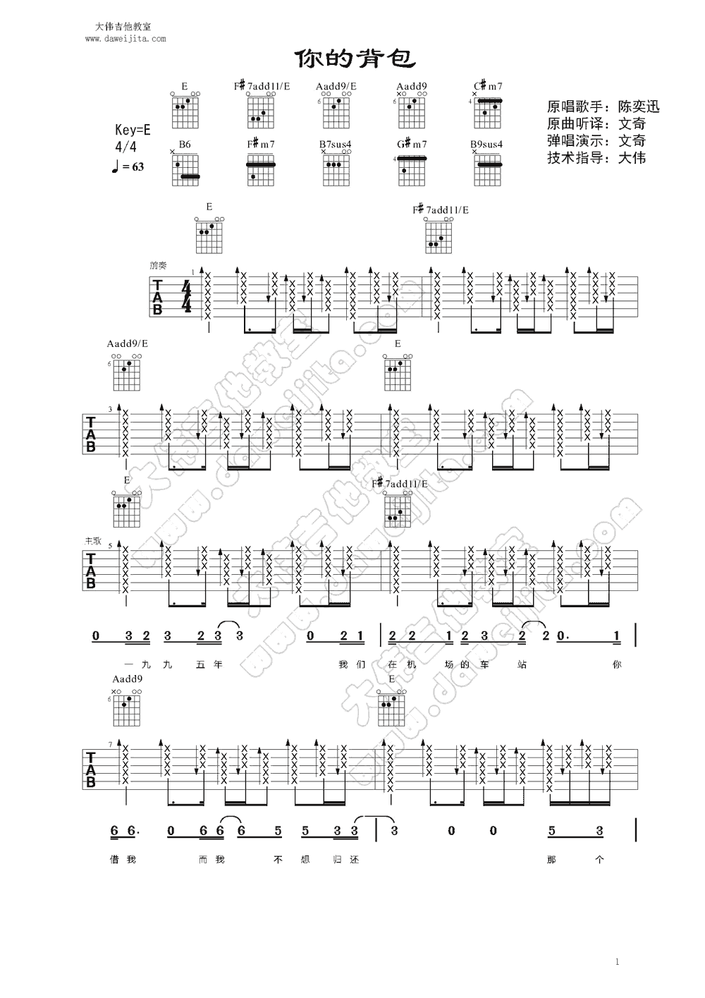 你的背包吉他谱 E调精选版-陈奕迅1