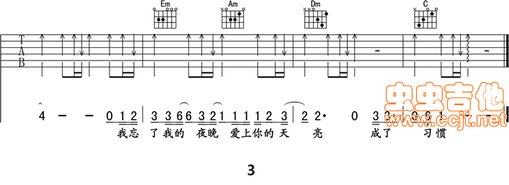 《习惯》高清吉他谱|吉他谱|图片谱|高清|李慧珍1
