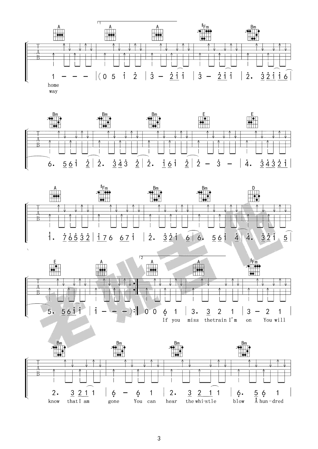 500 Miles吉他谱 《醉乡民谣》主题曲吉他谱 吉他教学视频3