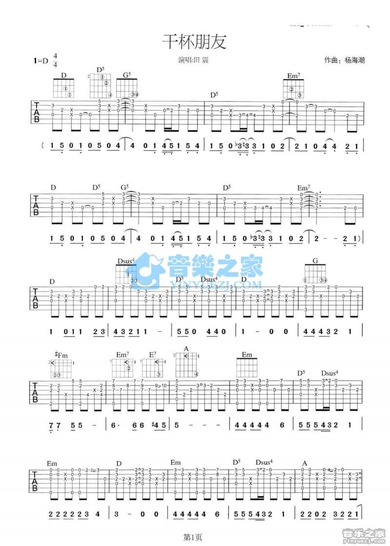 干杯朋友_吉他谱_田震1