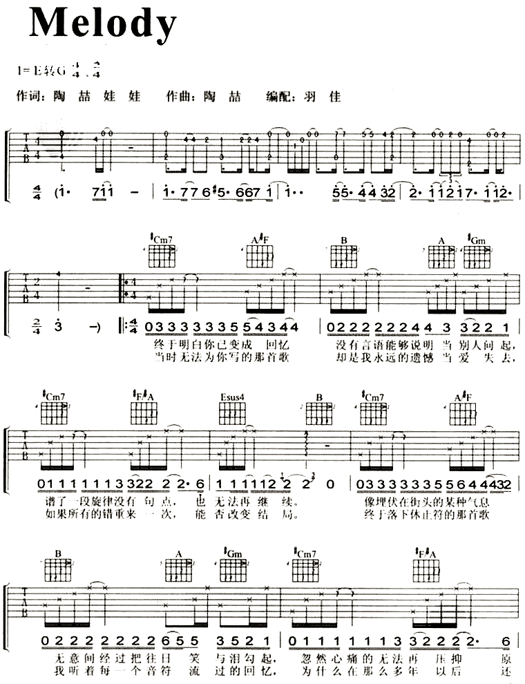 Melody|吉他谱|图片谱|高清|陶喆1