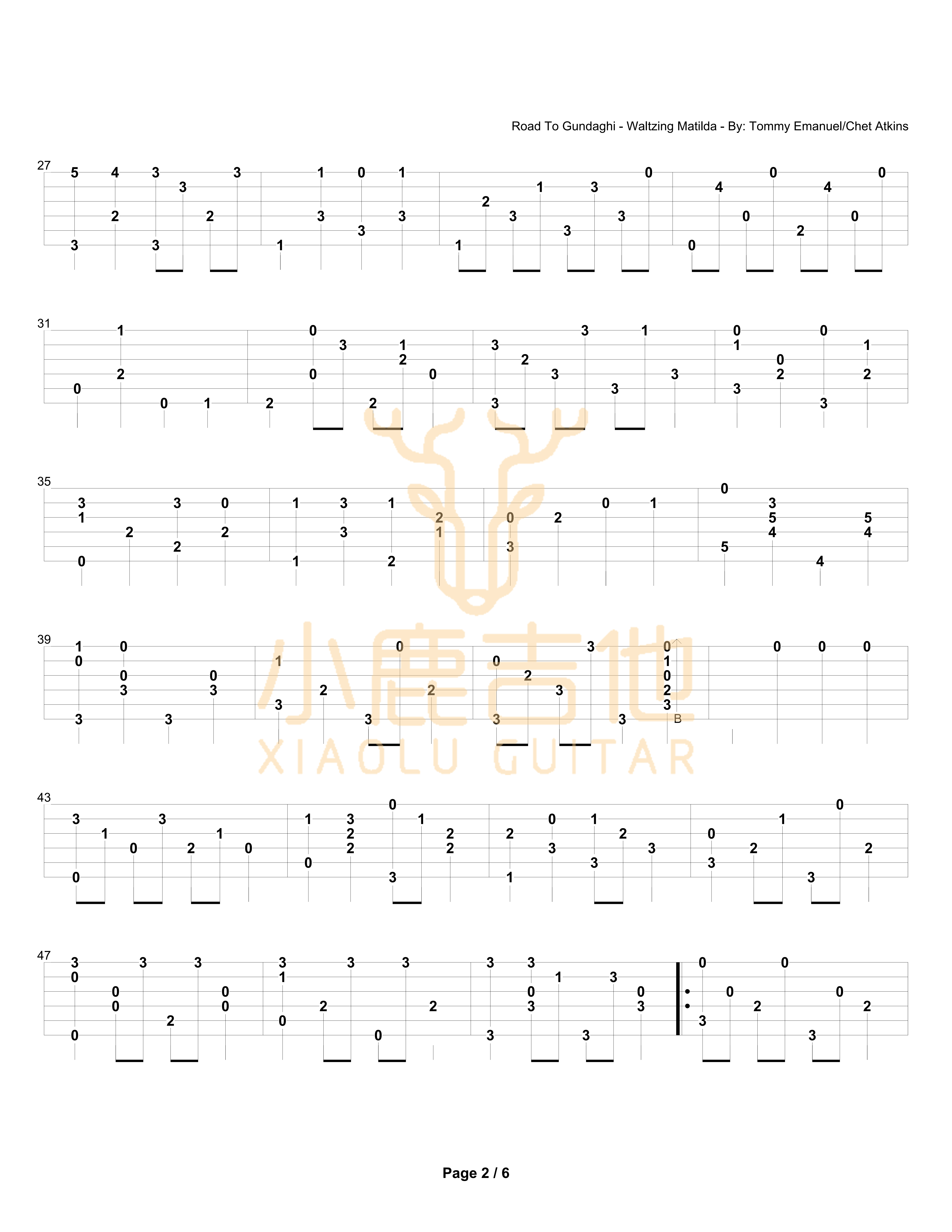 Road To Gundaghi-Waltzing Matilda-Tommy Emmanuel指弹吉他谱（小鹿吉他）2