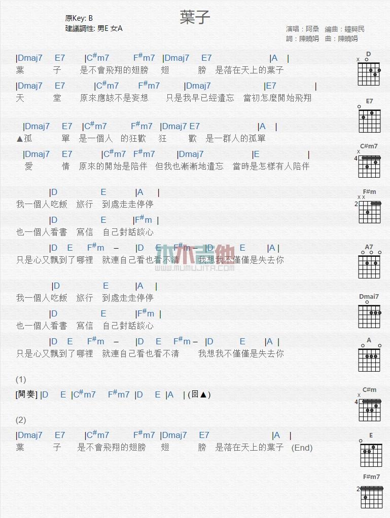叶子_吉他谱_阿桑1