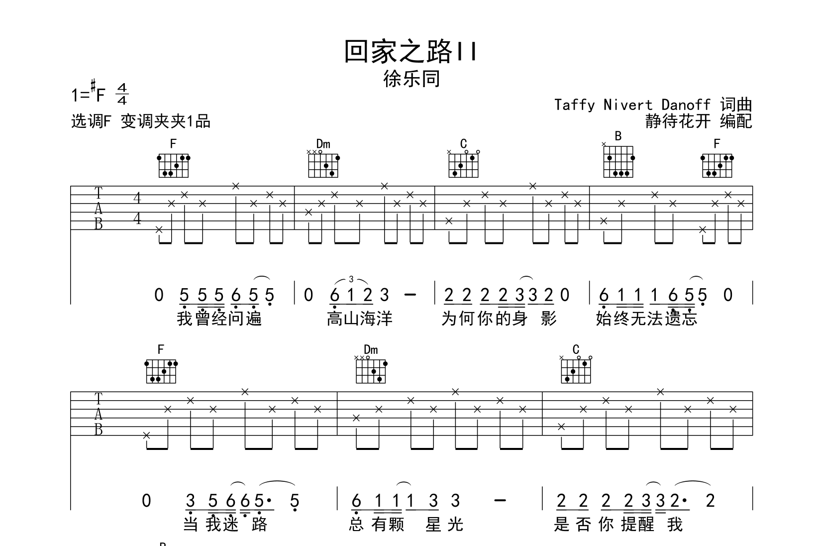 回家之路II吉他谱-徐乐同-F调弹唱六线谱1