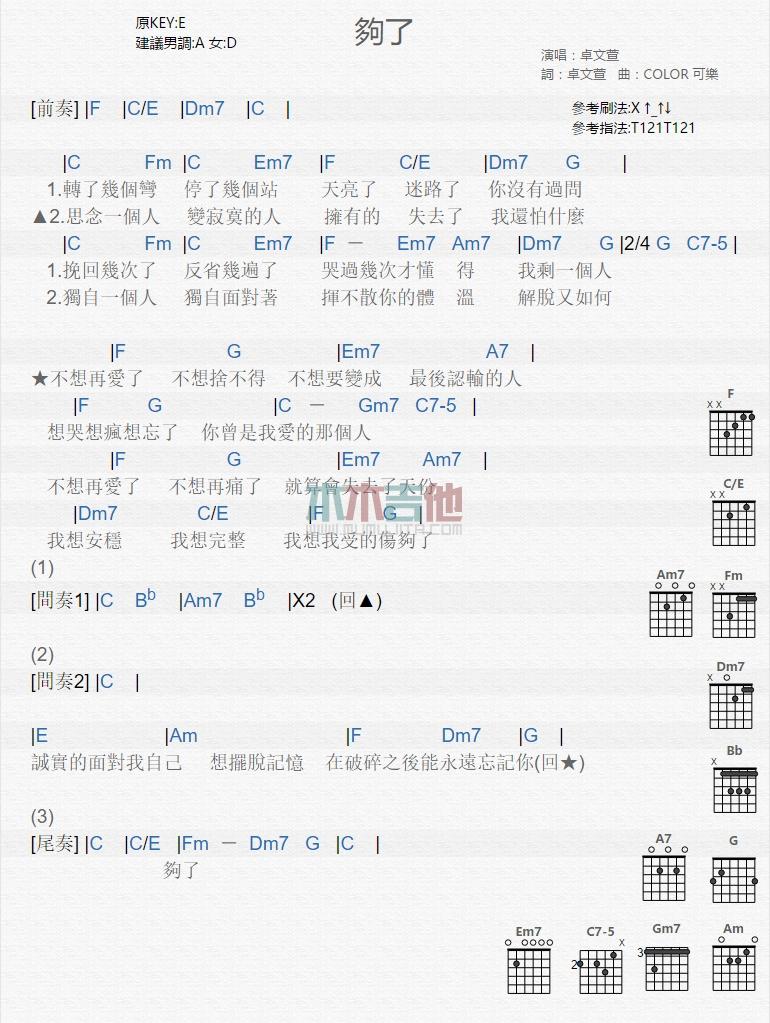 够了_吉他谱_卓文萱1