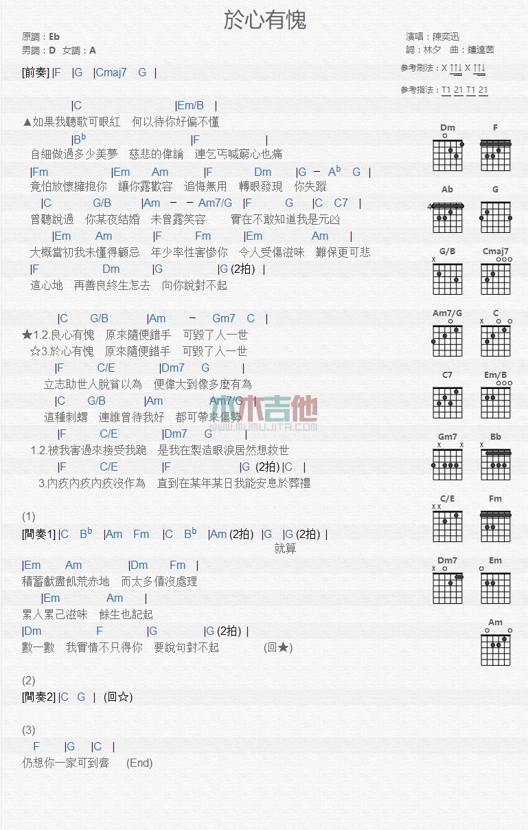 于心有愧_吉他谱_陈奕迅1