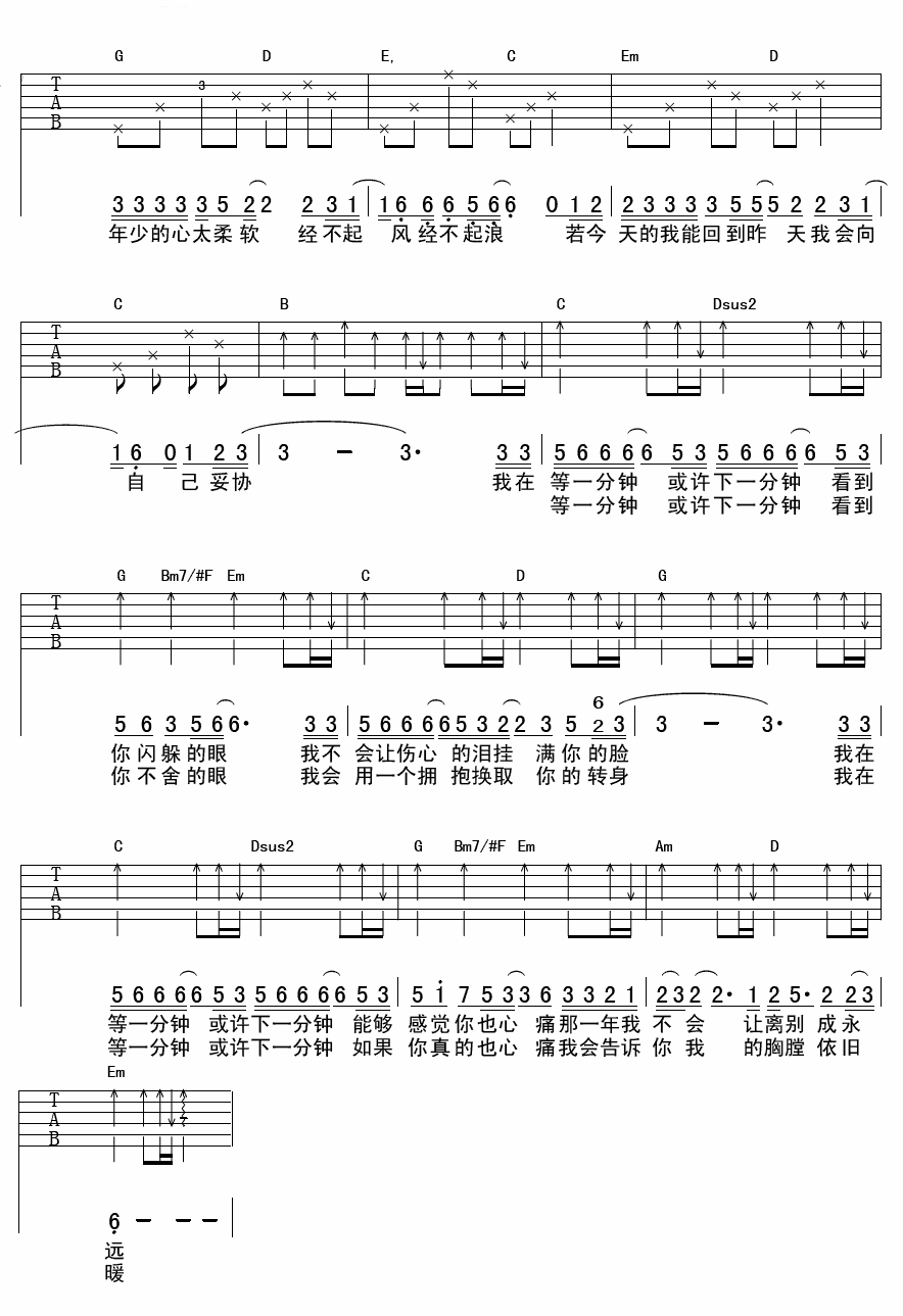 等一分钟吉他谱_徐誉滕_G调原版_吉他弹唱六线谱2