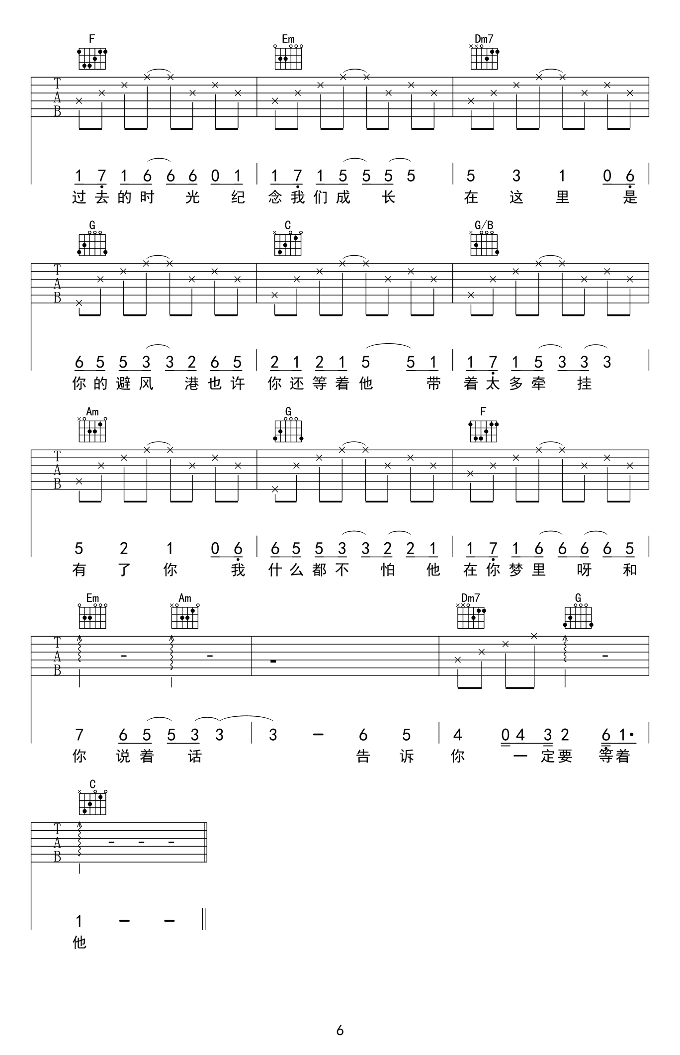 等他吉他谱-小伊伊(美伊)-C调图片弹唱谱1