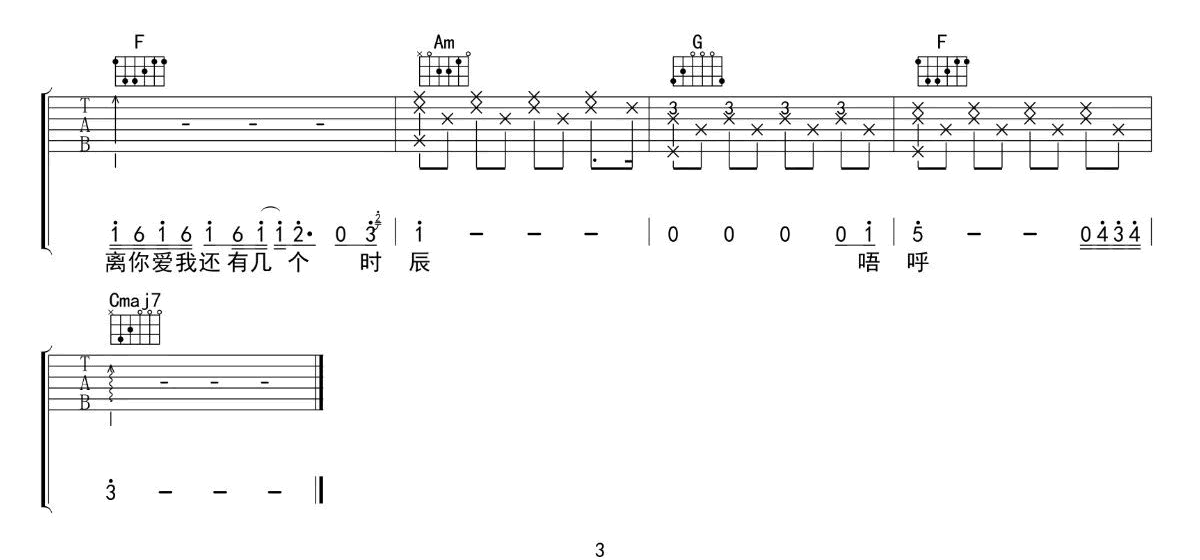 祝你爱我到天荒地老吉他谱_颜人中/毛衍七Vava_C调原版编配3