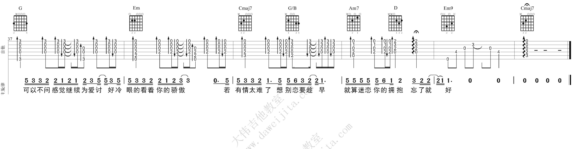 趁早(吉他谱)_G调弹唱六线谱_吉他教学视频_张宇1