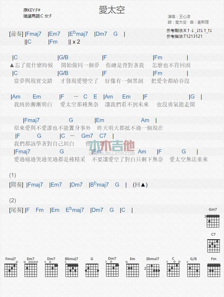 爱太空_吉他谱_王心凌1