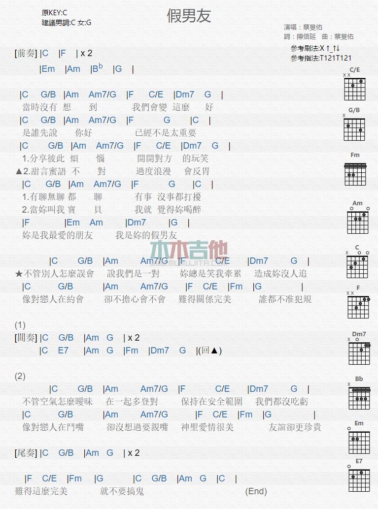 假男友_吉他谱_蔡旻佑1