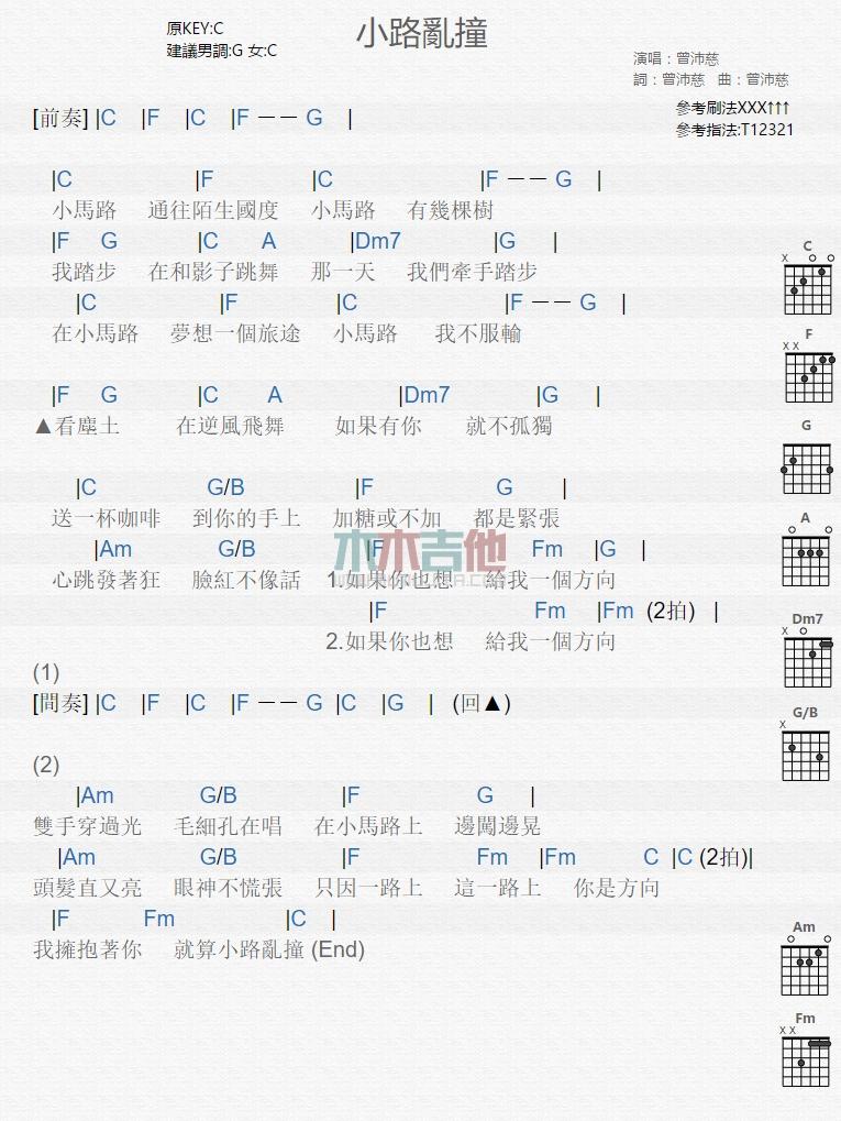 小路乱撞_吉他谱_曾沛慈1