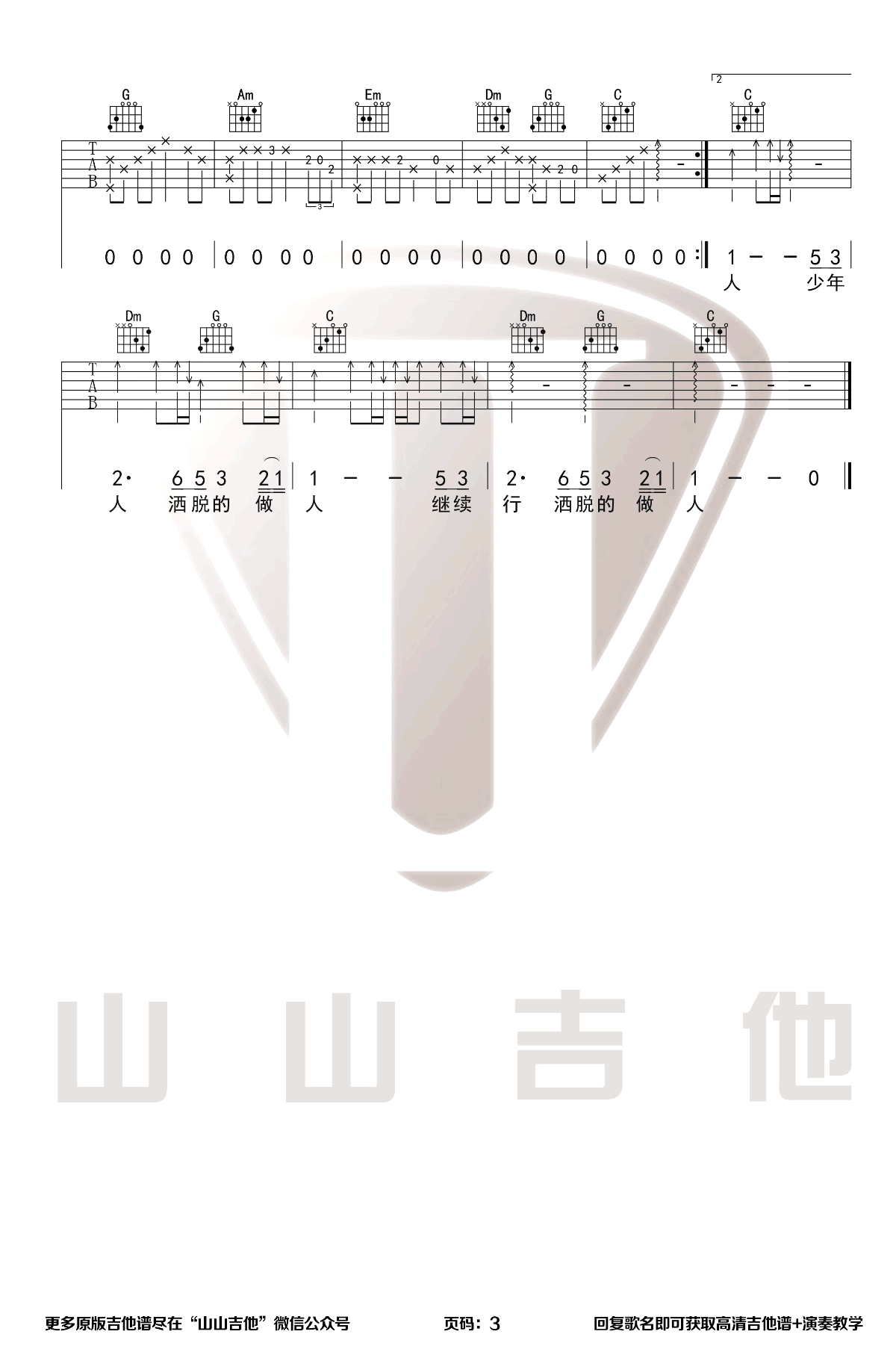 《沉默是金》吉他谱_张国荣_C调简单版弹唱谱_高清六线谱3