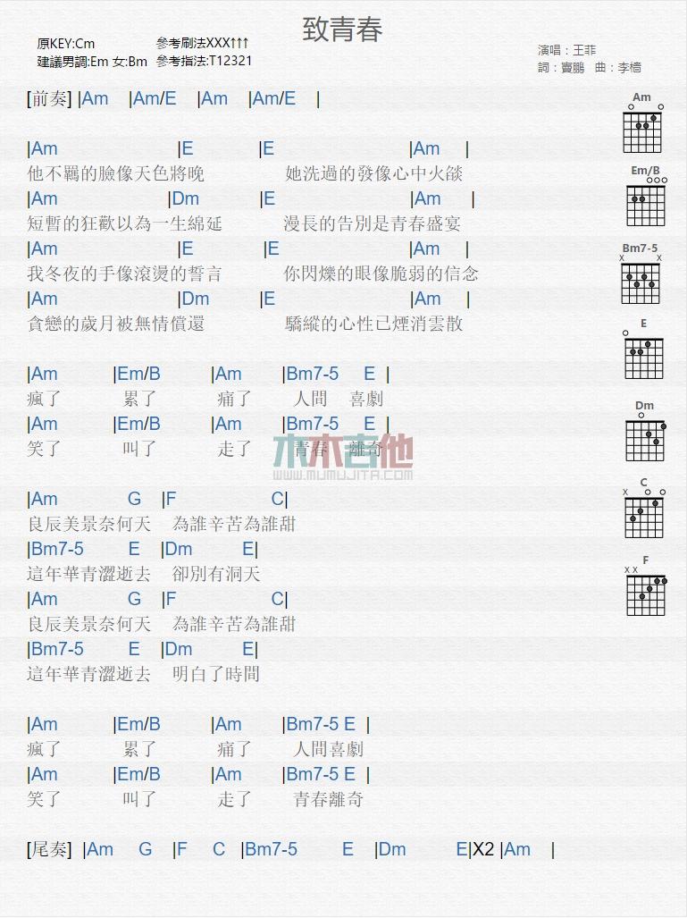致青春_吉他谱_王菲1