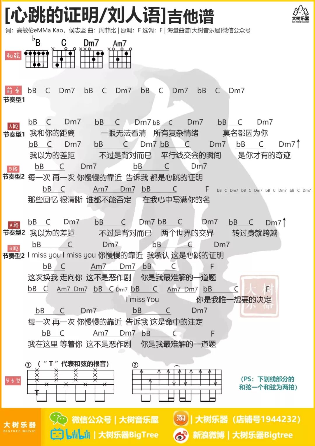心跳的证明吉他谱 F调和弦谱_大树音乐编配_刘人语1