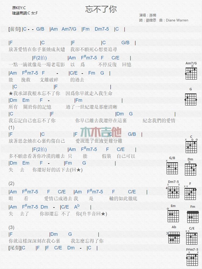 忘不了你_吉他谱_孙楠1