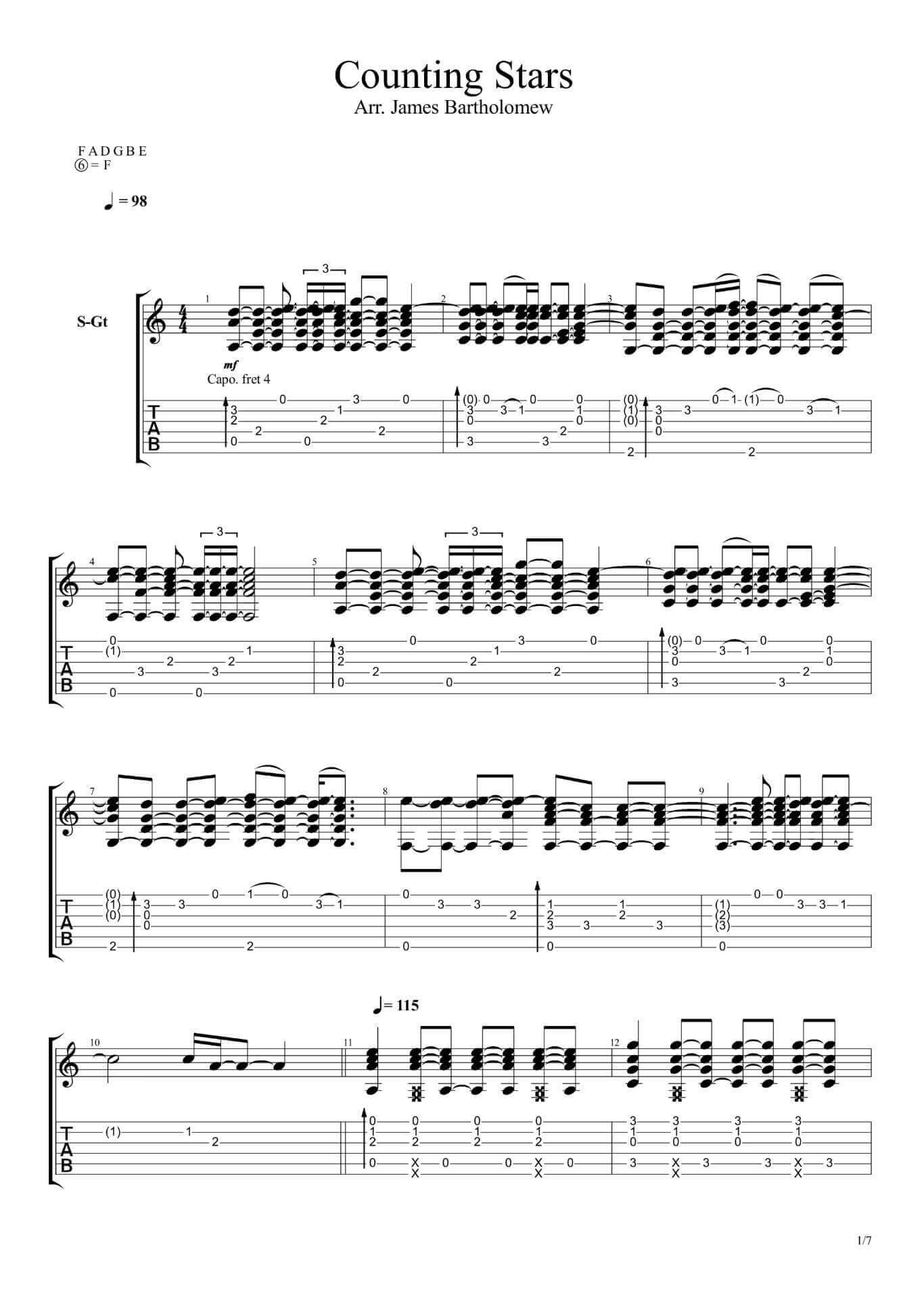 countingstars指弹谱 F调六线谱-高清版-By James1
