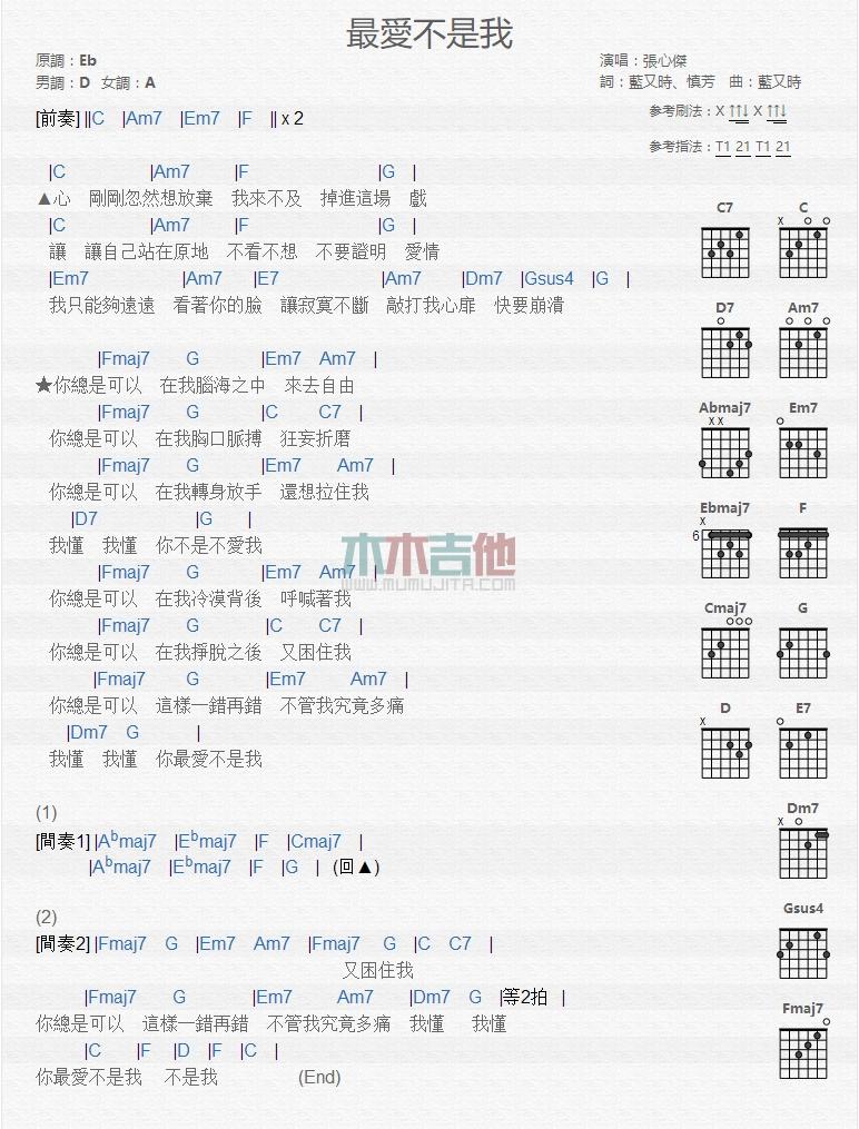 最爱不是我_吉他谱_张心杰1