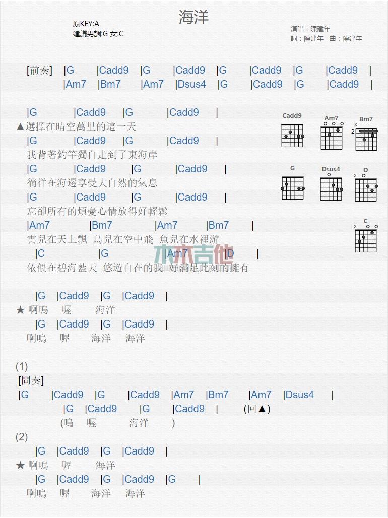 海洋_吉他谱_陈建年1