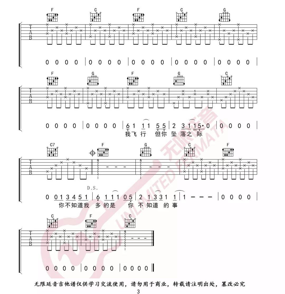 《你不知道的事》吉他谱_王力宏_C调原版弹唱谱_高清六线谱3