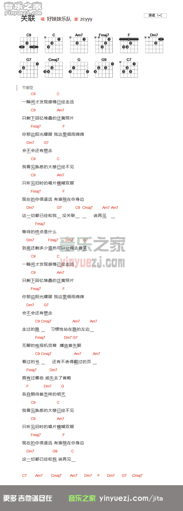 关联吉他谱 C调和弦谱-好妹妹乐队1