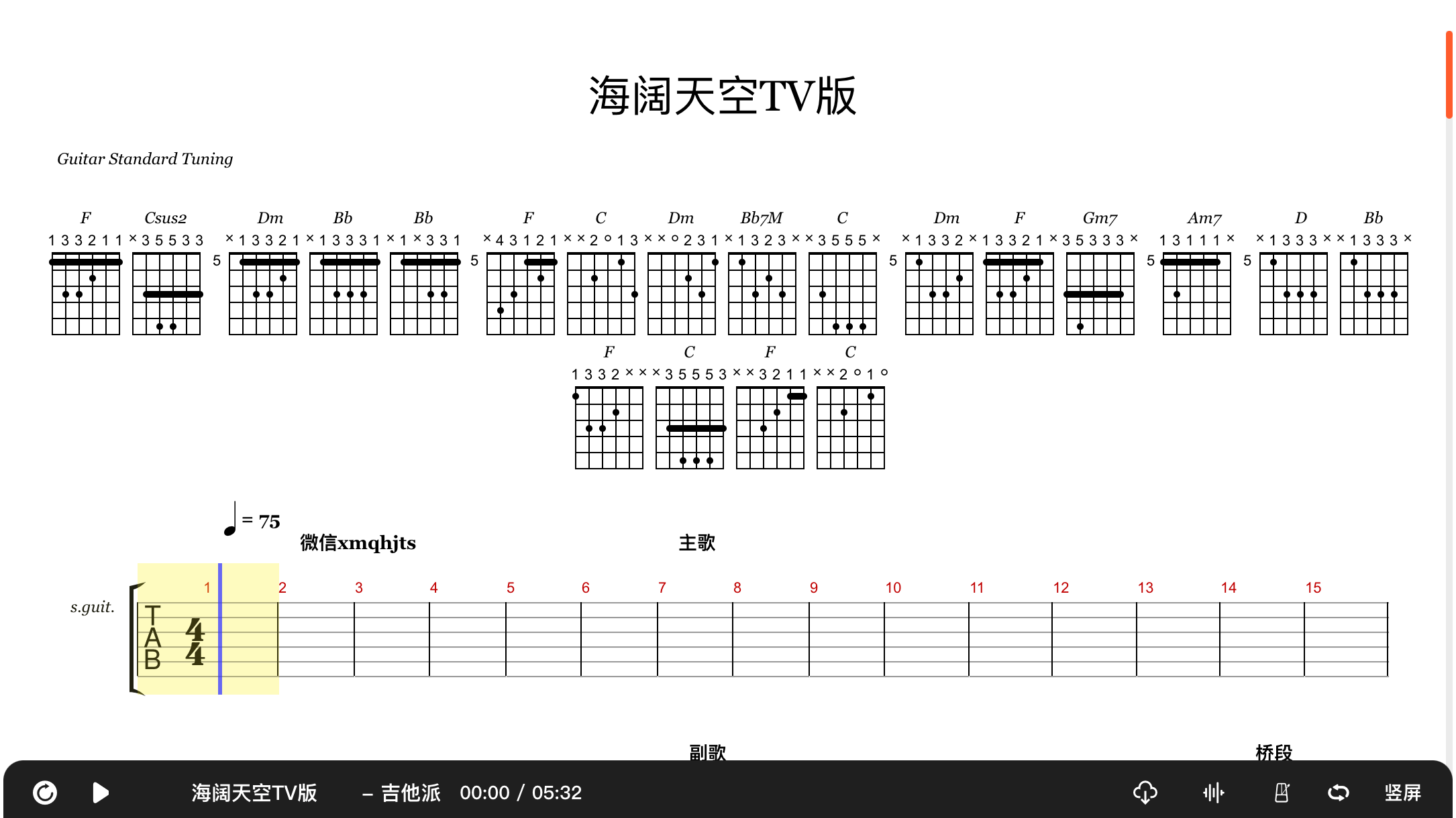 海阔天空吉他谱_乐队总谱格式_完整版乐队伴奏谱1