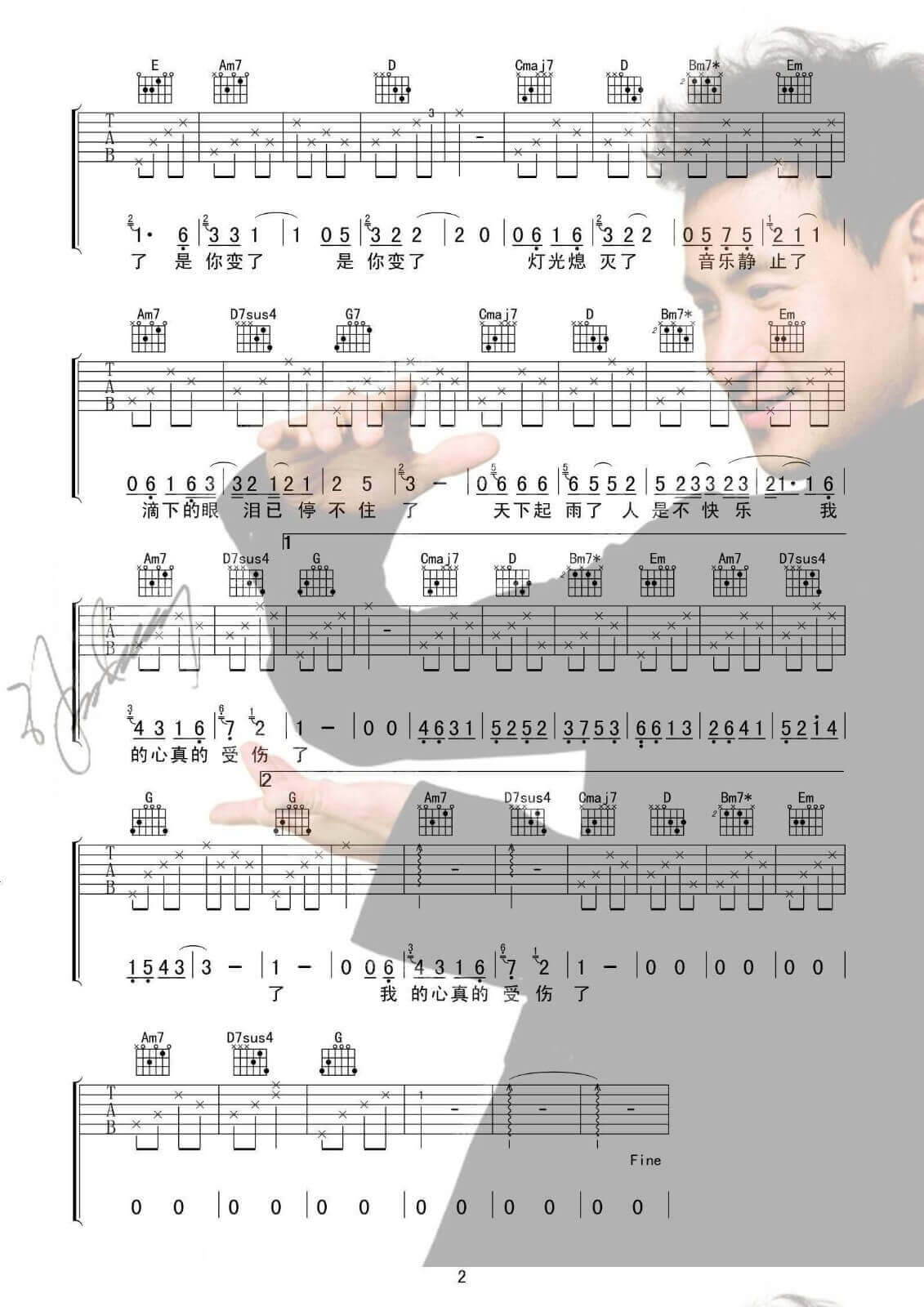 我真的受伤了吉他谱 G调六线谱-喀什怒放编配-张学友1