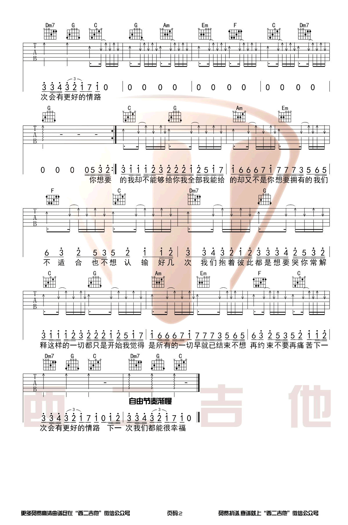 王小帅《最近》吉他谱_C调完整版_吉他教学视频2
