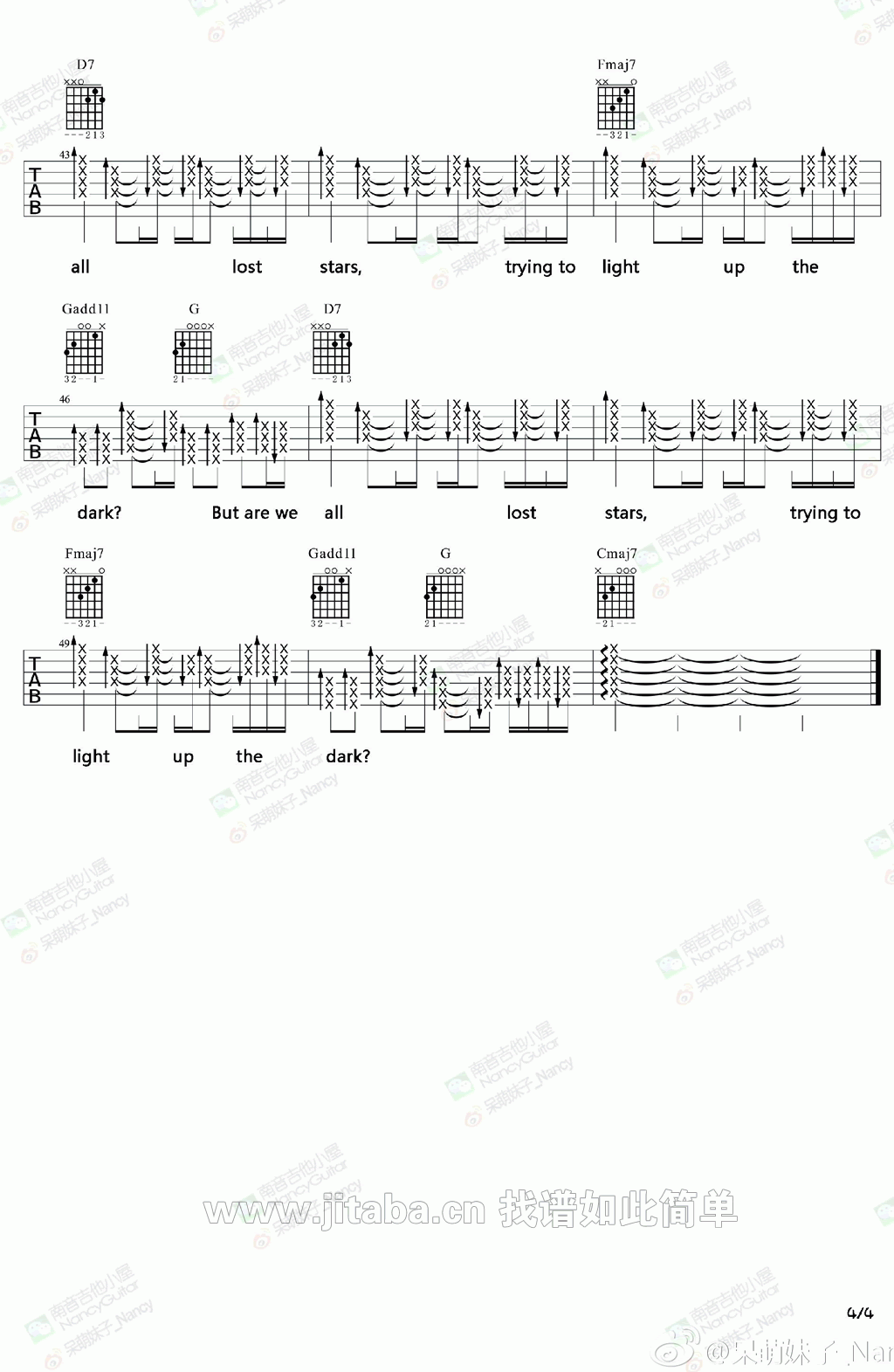 Lost Stars吉他谱_Lost Stars吉他弹唱教学示范_附六线谱4