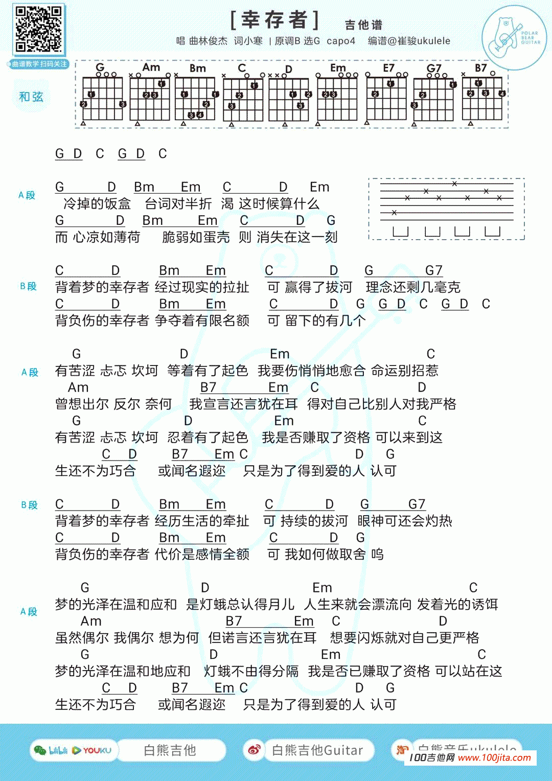 幸存者吉他谱_林俊杰_G调吉他弹唱谱1