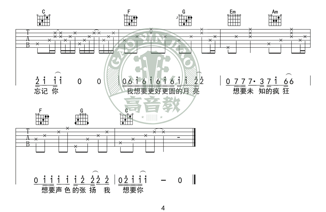 奇妙能力歌吉他谱_陈粒_C调标准版_吉他弹唱六线谱4
