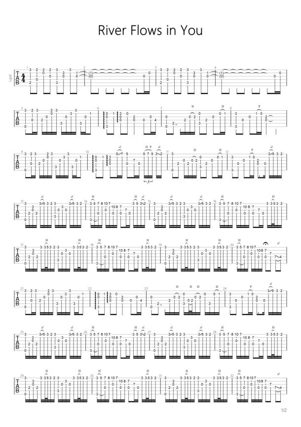 River Flows in you吉他谱_指弹吉他独奏谱_附指弹演示视频1