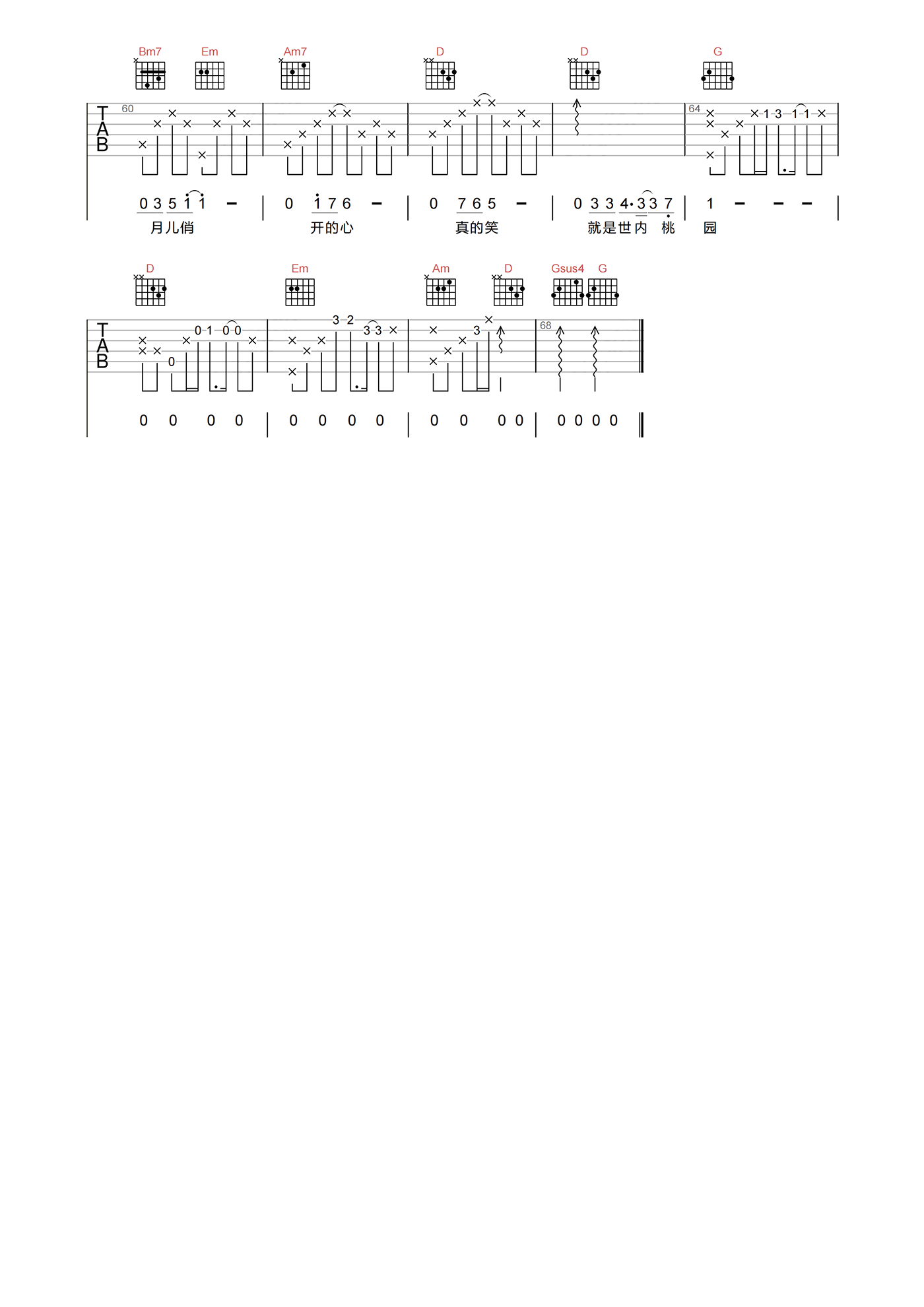 蔡子伊《人间天堂》吉他谱-G调指法吉他六线谱1
