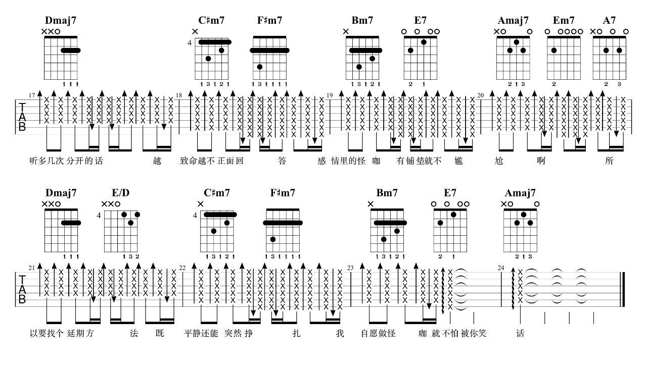 怪咖吉他谱 A调_7t吉他教室编配_薛之谦2