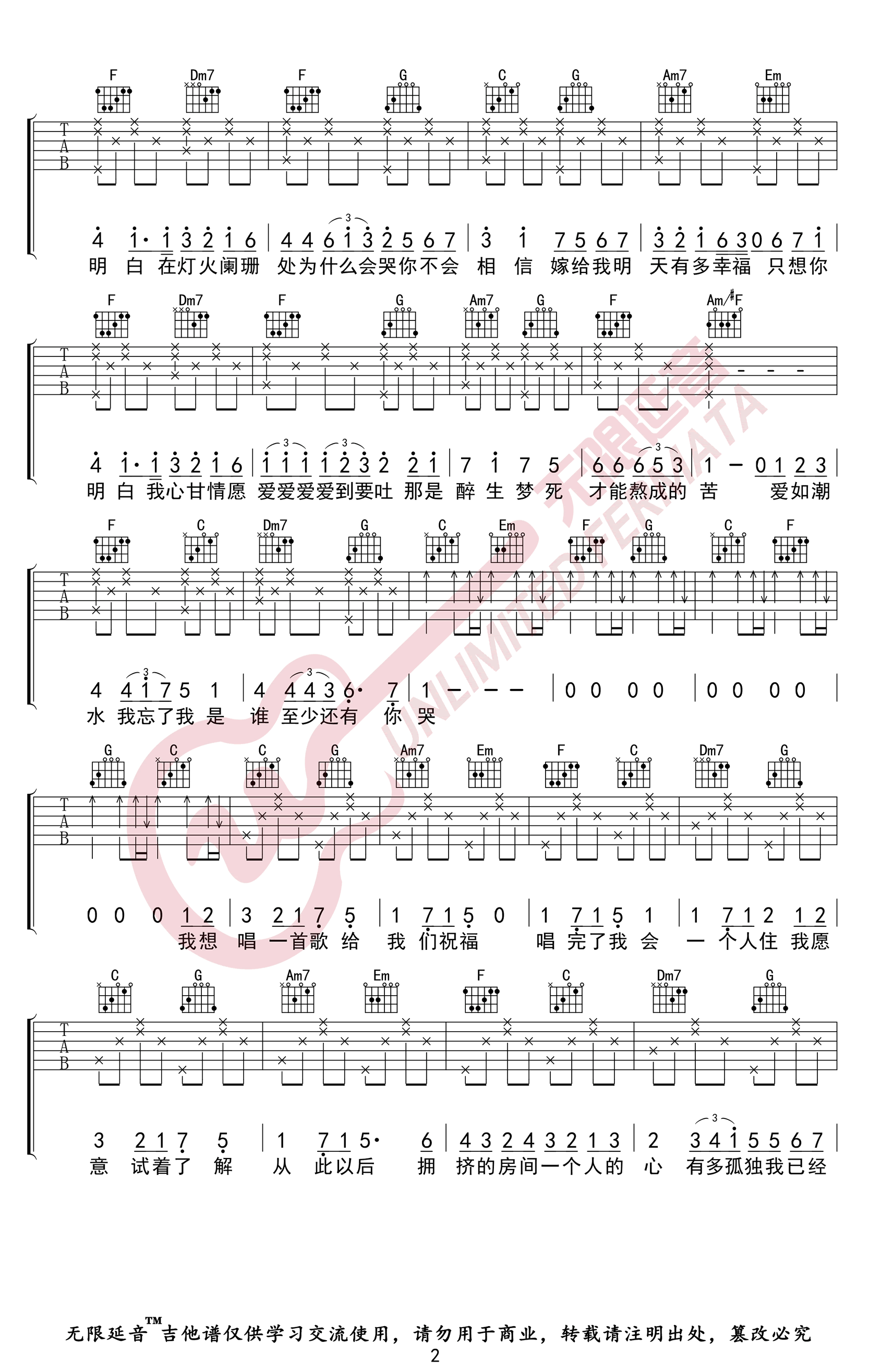 K歌之王吉他谱_陈奕迅_C调原版编配_吉他弹唱六线谱2