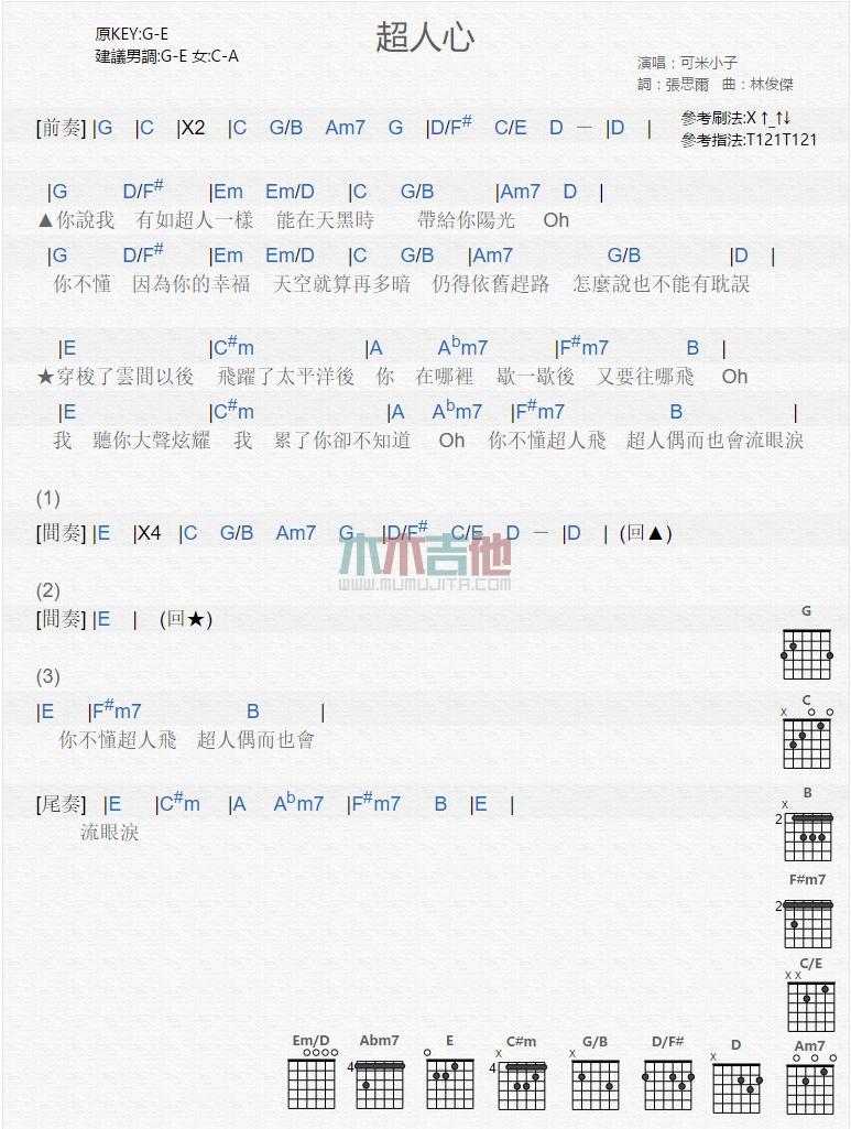 超人心_吉他谱_可米小子1