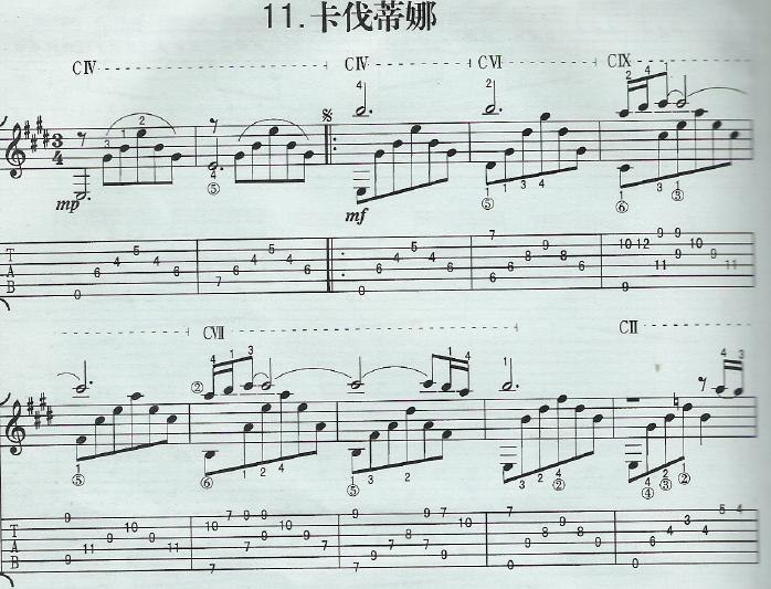 卡伐蒂娜|吉他谱|图片谱|高清|世界名曲1