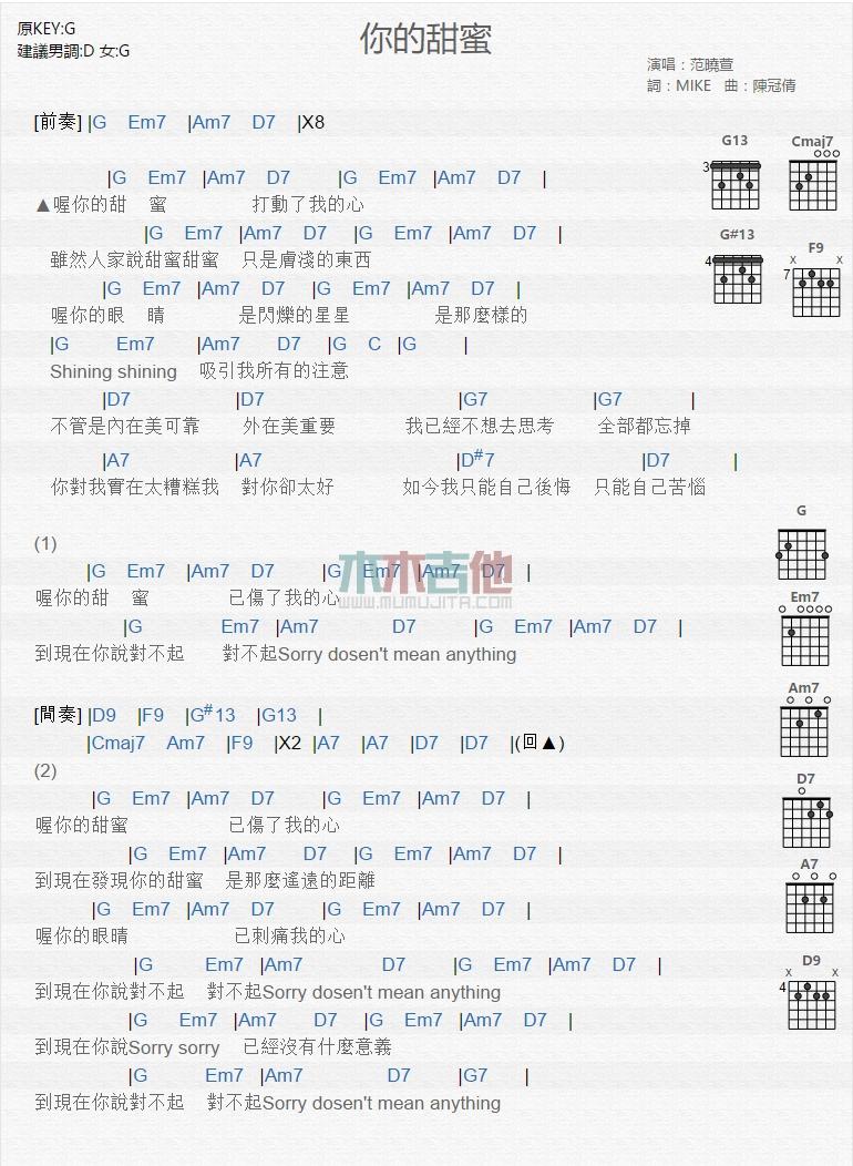你的甜蜜_吉他谱_范晓萱1