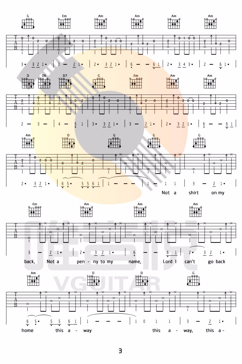 Five hundred miles吉他谱_《500miles》六线谱_G调原版弹唱谱3