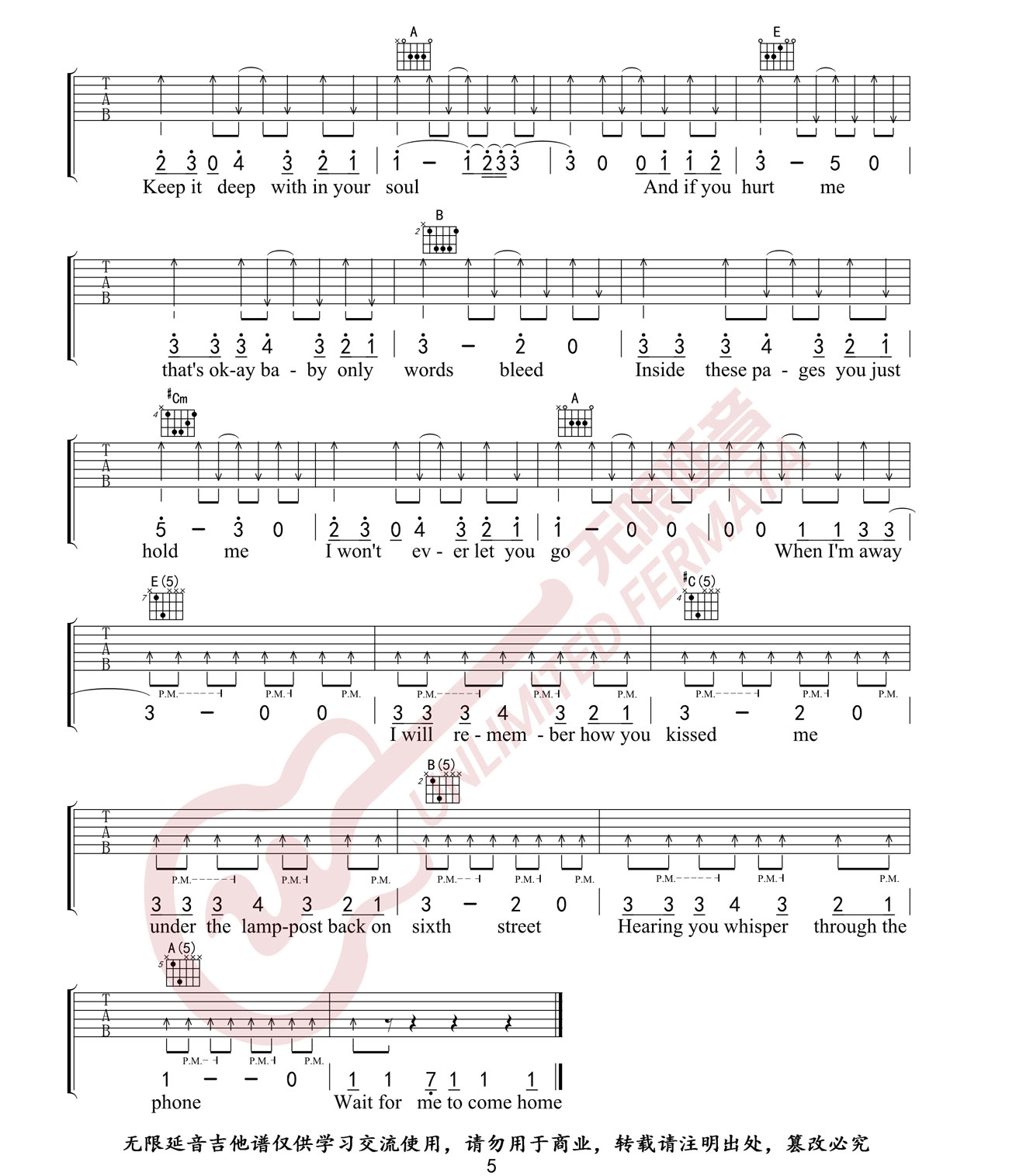 《Photograph》吉他谱-Ed sheeran-E调原版弹唱谱-高清六线谱5