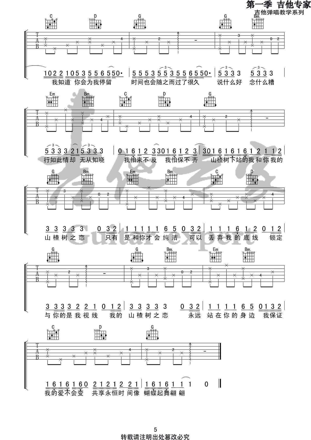 山楂树之恋吉他谱 G调精选版1