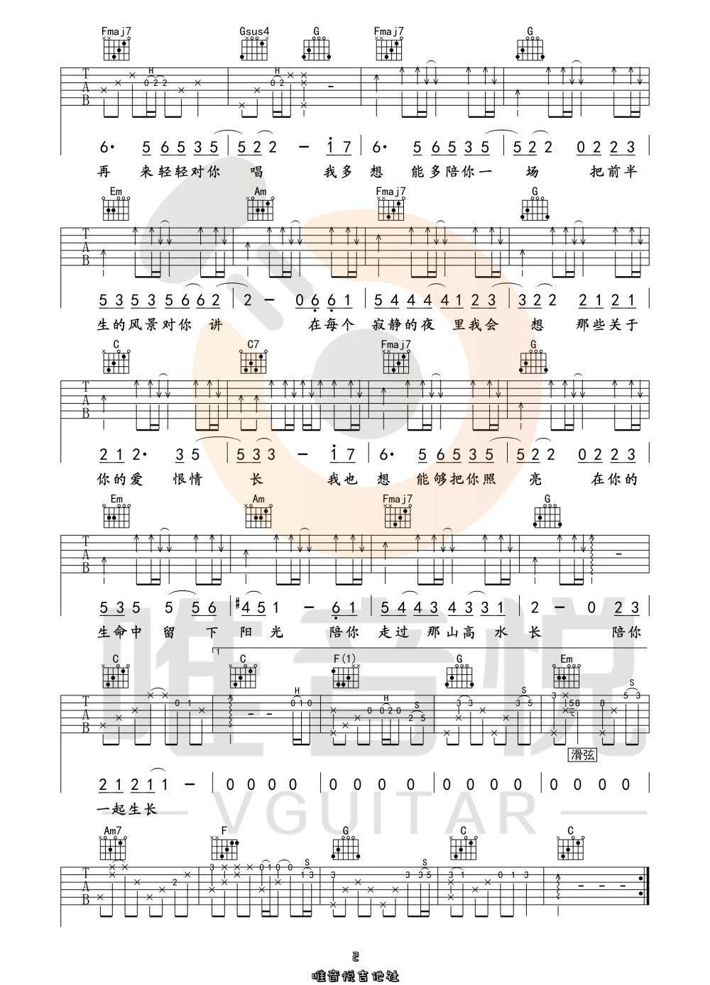 《这一生关于你的风景》吉他谱_隔壁老樊_C调弹唱谱_高清六线谱2